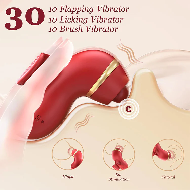 3-in-1 Finger Vibrator with Flapping, Licking, Brushing Heads - Image 2