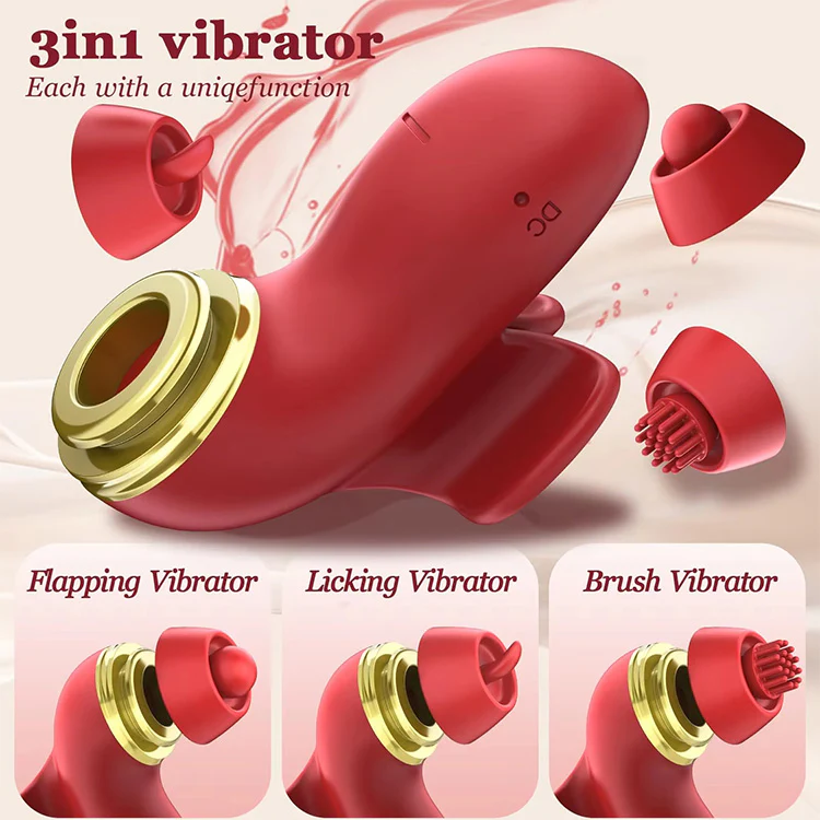 3-in-1 Finger Vibrator with Flapping, Licking, Brushing Heads - Image 3