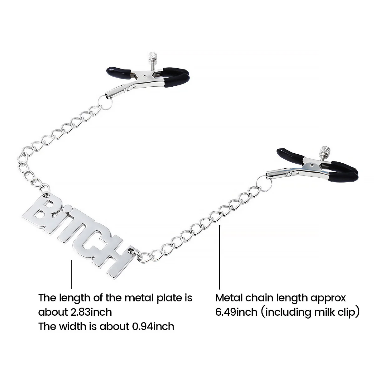 “Bitch” Nipple Clamps with Adjustable Silver Chain - Image 5
