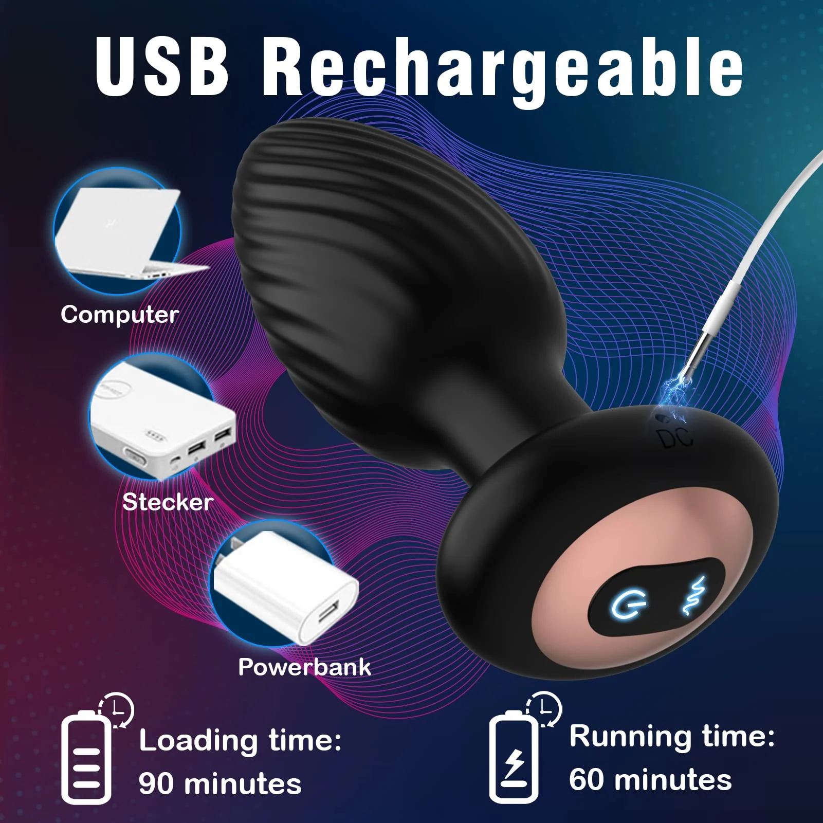 Rotating Anal Plug - Vibrating & USB Charging - Image 6